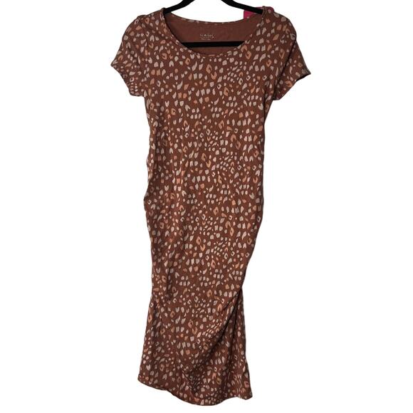 Isabel Maternity Brown Animal Print Short Sleeve Dress - Size XS - NWT - Picture 1 of 9